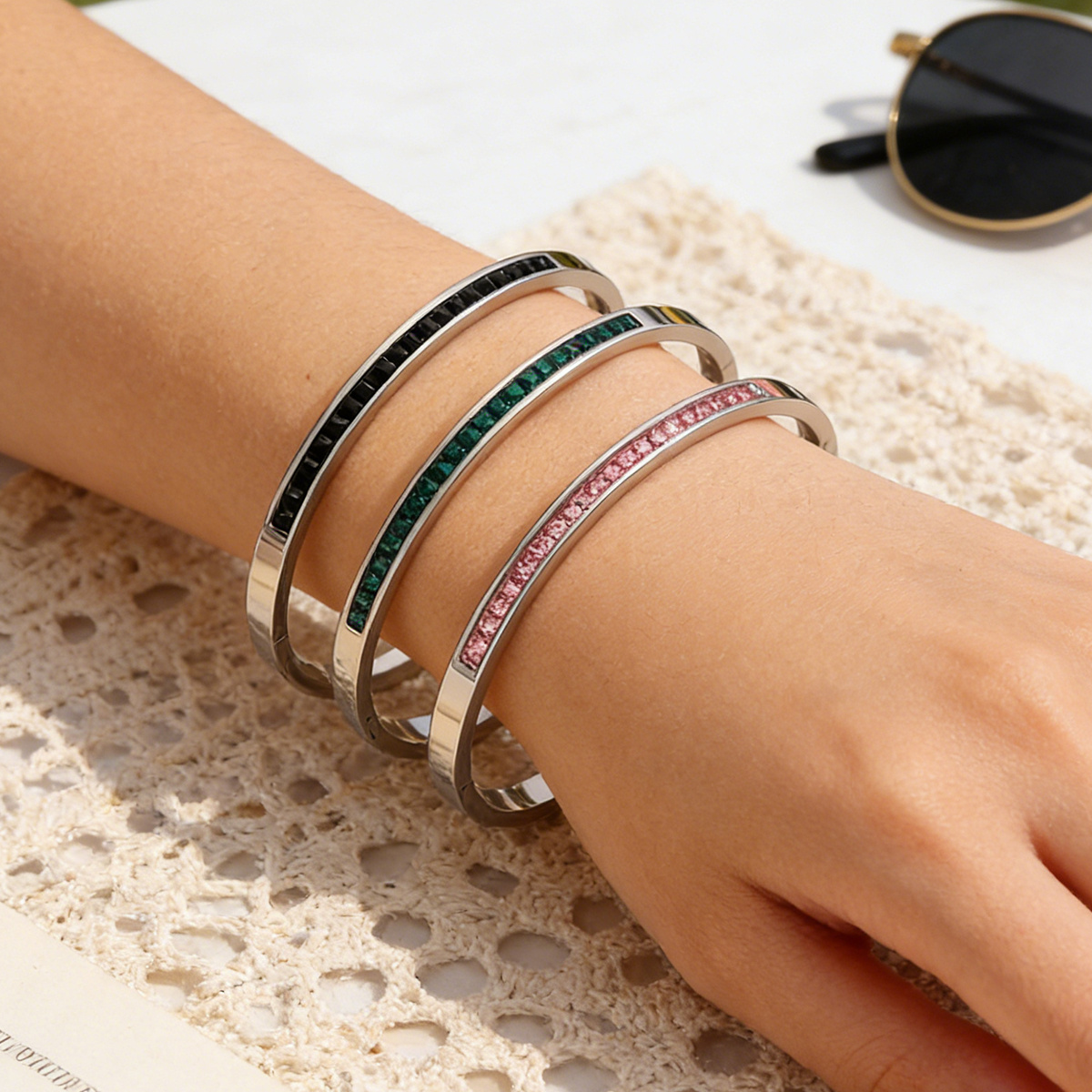 3pcs Women's Layered Sparkling Bracelet Set, Daily Wear